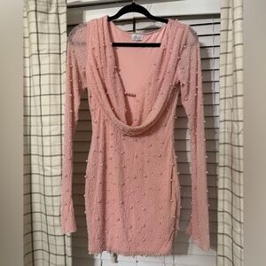 Long Sleeve Deep Plunge Mini Dress in Rose